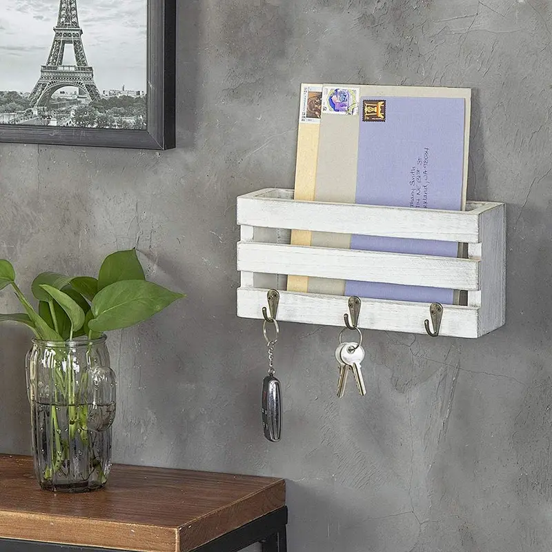 Rustic wood floating wall shelves wall mounted storage shelf key shelf wall