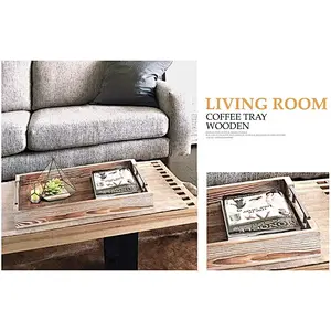 Wooden Ottoman Tray for Living Room and KitchenUnfinished Wood TraysWoodServing TrayWoodenTray With Metal HandlelWood Tray Stand