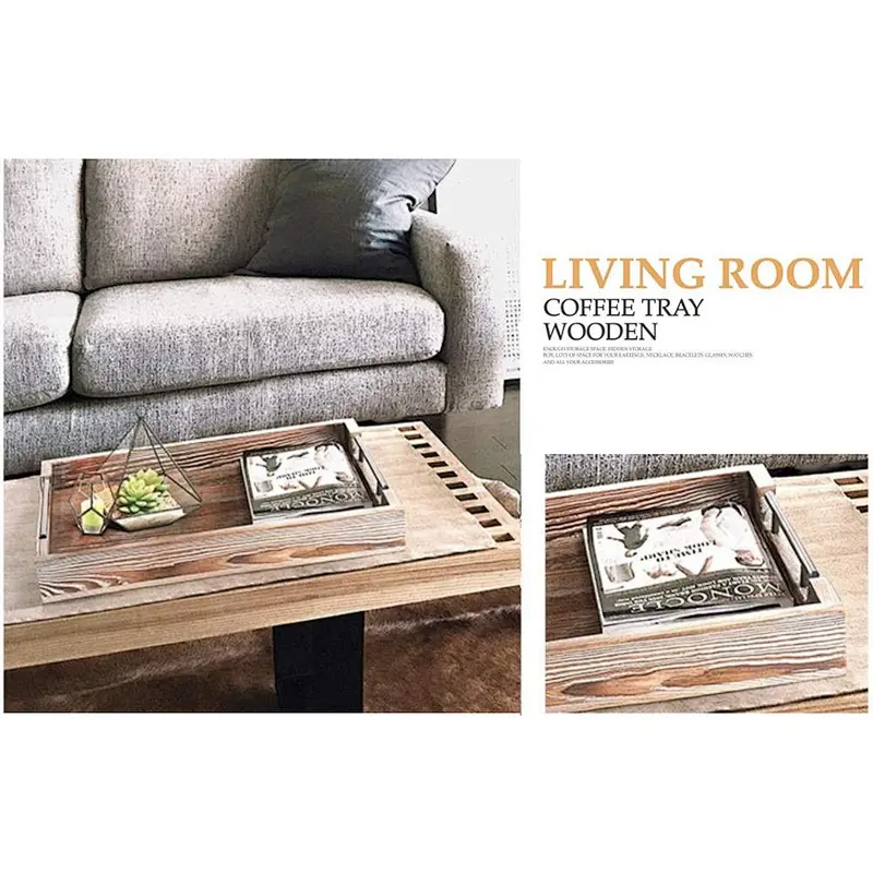 Wooden Ottoman Tray for Living Room and KitchenUnfinished Wood TraysWoodServing TrayWoodenTray With Metal HandlelWood Tray Stand