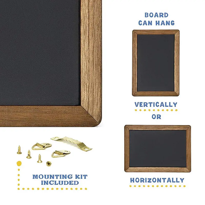 Small Rustic Hanging Chalkboard Sign with Wood Frame and Magnetic Surface for Kitchen, Menu, Wedding Decor - Compatible with Liq