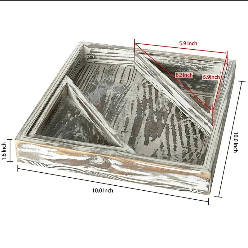 Torched Wood Decorative Storage Tray with 2 Removable Dividers, 10 x 10-inch   Storage Tray