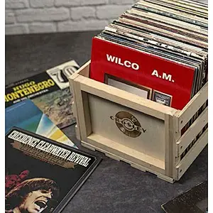 Record Storage Crate Album Holder Natural Wood Organizer Box With Carry Handle