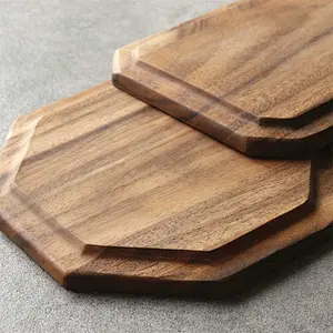 Wooden tray,Set of 2 Wooden Octagon Square Trays Serving Bread Plates for Fruit Salad Platter Vegetable