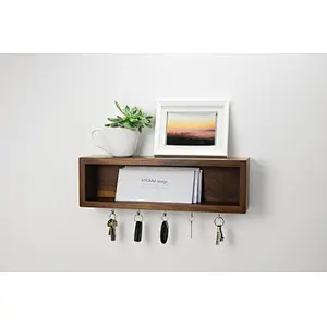 Floating Entryway Organizer with hooks  wooden mail boxes mail holder and coat key rack wall shelf  bathroom shelf with hooks wa