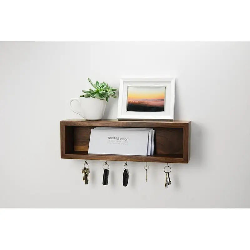 Floating Entryway Organizer with hooks  wooden mail boxes mail holder and coat key rack wall shelf  bathroom shelf with hooks wa