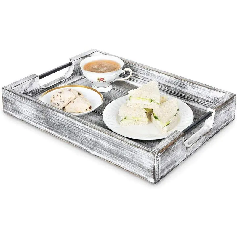 Hot Wooden Tray with Handles Wooden Tray With Metal Handle Wooden Trays For Decoration Wooden Serving Trays