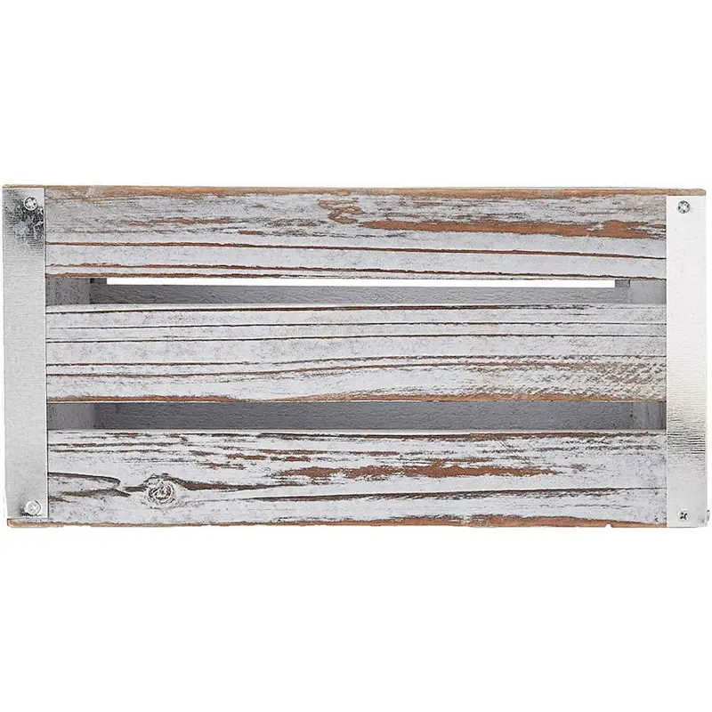 Set of 3 Wooden Pallet Box Planters - Off-white,Corner galvanized with a gray three-piece suit