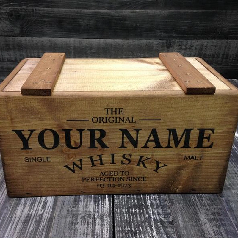 Christmas Whisky/Wine Wooden Crate Storage Box with lid