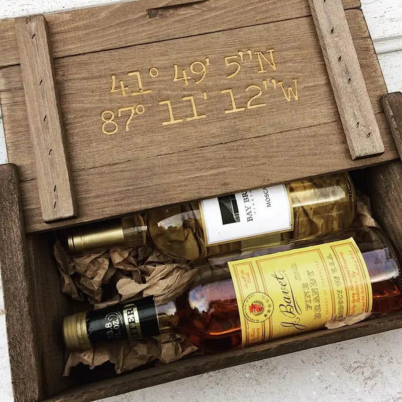 Latitude and Longitude Coordinates Wooden Wine and Liquor Box