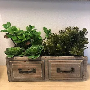 Great for Succulent, Cactus, Herbs, Wooden flower pot-Natural Wood Double Rectangle Drawer Planter Pot