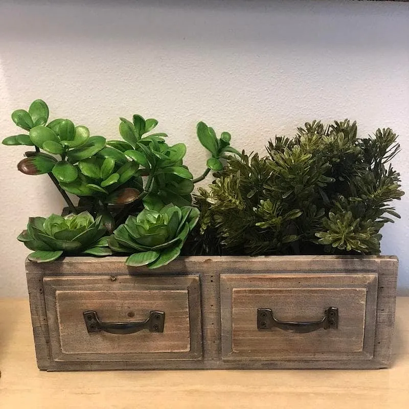 Great for Succulent, Cactus, Herbs, Wooden flower pot-Natural Wood Double Rectangle Drawer Planter Pot