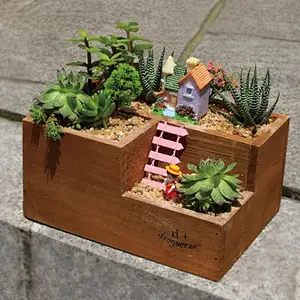 Small Wood Box Pot For Succulent Planter