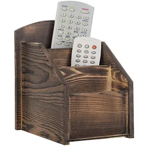 3-Slot Burnt Wood Remote Control Caddy/Media Organizer