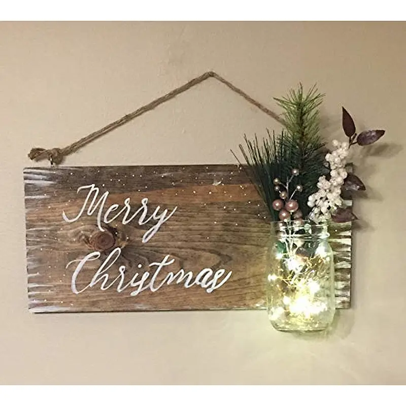 Rustic Snowy Christmas Wood Sign Mason Jar Floral Accent Farmhouse Wall Decor