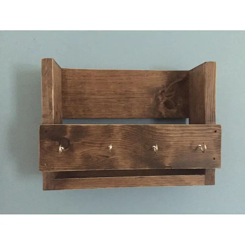 Rustic wood floating wall shelves book shelf wooden wall mounted wall shelf with hooks