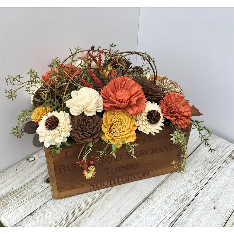Burnt orange and mustard country sola wood arrangement wooden planter box flower wood box wood crate boxes