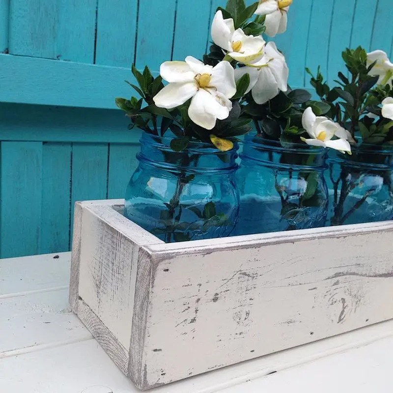 Wood Planter Box5 Inch Square Rustic Barn Wood Plastic Liner Garden Centerpiece Display Wedding Flowers Holder