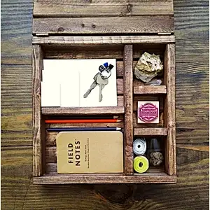 Rustic Wooden Box with 5 Sections - Storage Box, Flat Jewelry Box, Small Keepsake Case