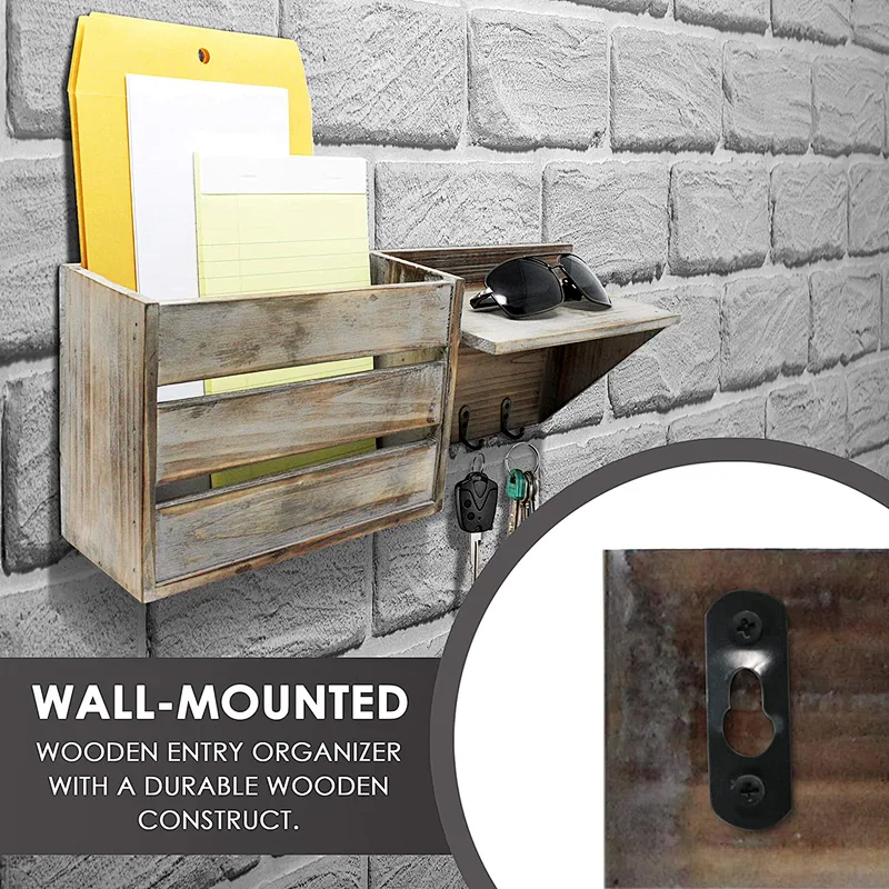 Wooden storage rack Rustic holder  ChasBete Rustic Key Holder for Wall Decorative  Entryway Shelf with Hooks