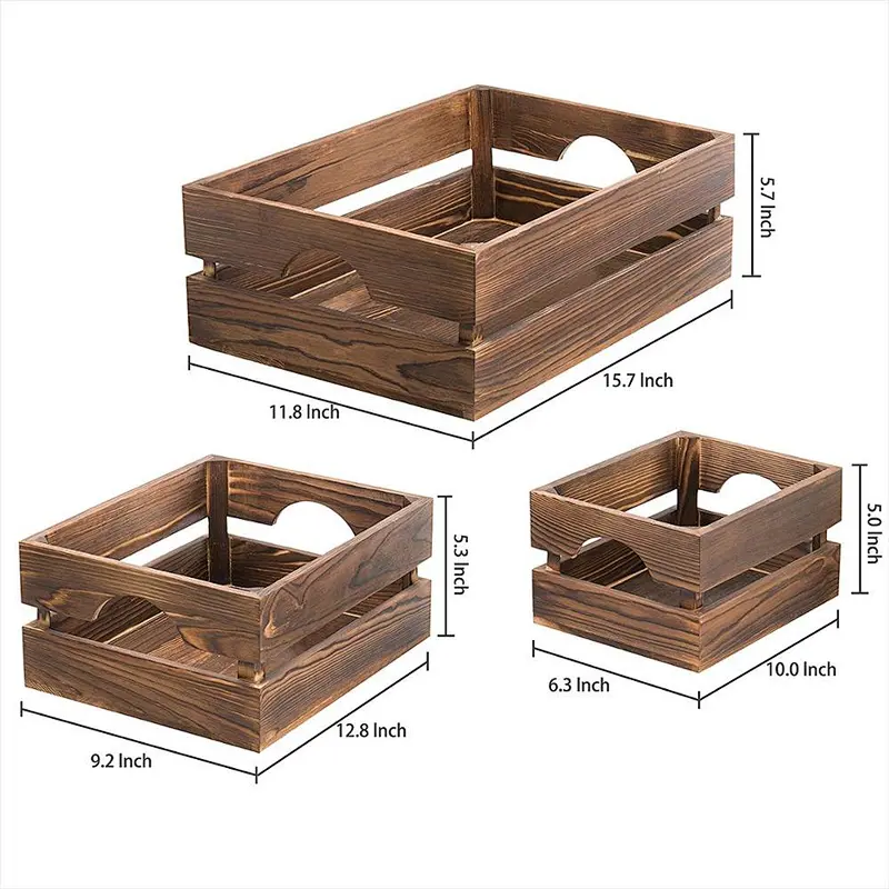 Rustic personalized customized cheaper Antique storage tool Nesting Brown Wood Storage Crates Set of 3