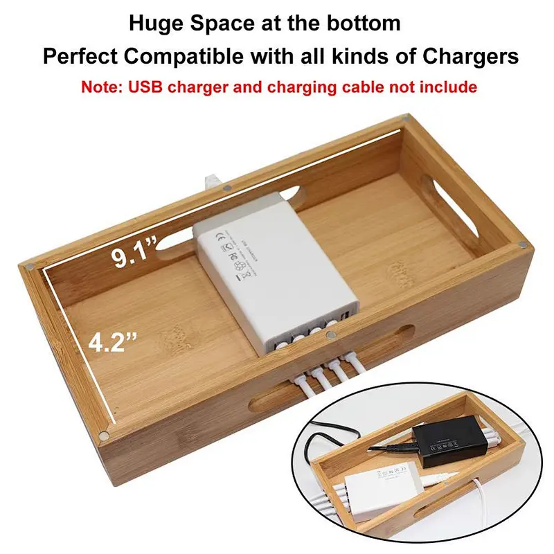Wood Decor -  Charging Station Holder, Wood Docking Stand Organizer for Multiple Devices