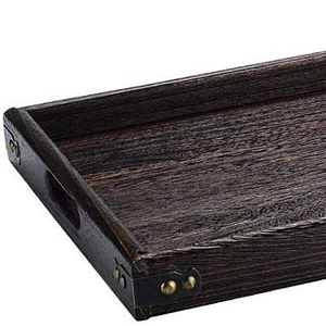 JPCRAFT Simply Espresso Brown Rectangle Wooden Serving Tray Breakfast Tray with Handles,