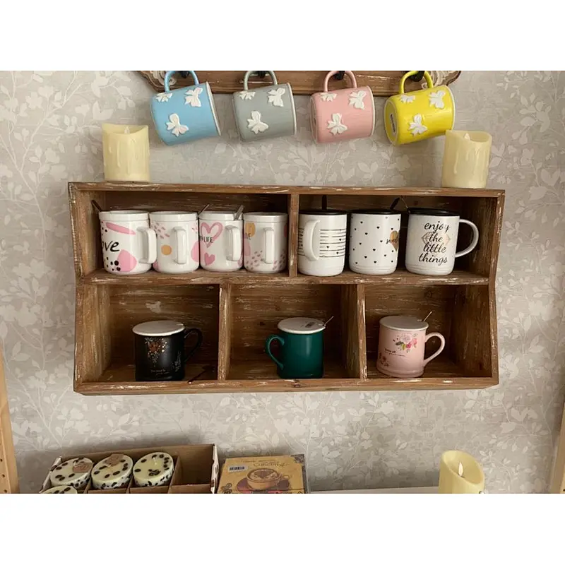 Cup holder wooden shelf organizer home decor storage for kitchen