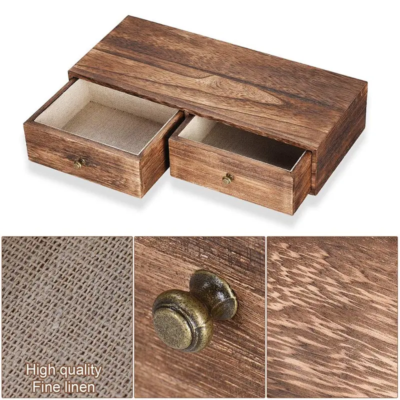 Floating Shelf with Drawer Rustic Wood Wall Shelves for Storage and Display Set of 2
