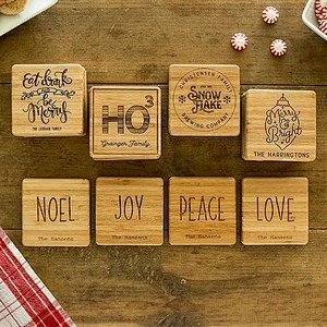 Personalized Christmas Coasters |Custom Drink Mats | Christmas Gift, Rustic Decor, Drink Coaster