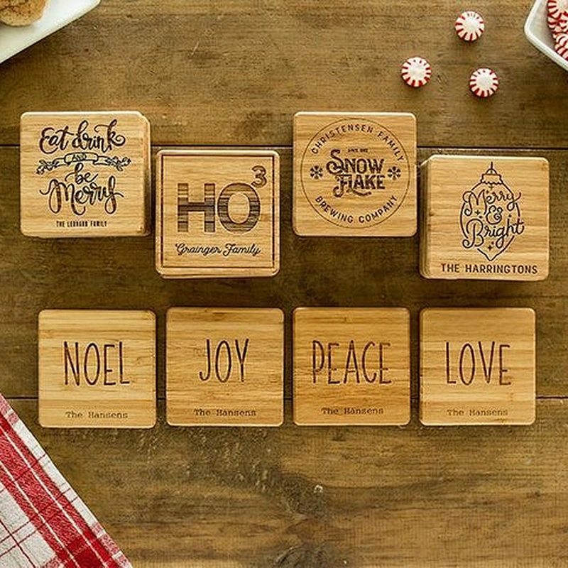 Personalized Christmas Coasters |Custom Drink Mats | Christmas Gift, Rustic Decor, Drink Coaster