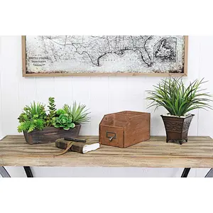 Desk Wooden Organizational Box with 2 Storage Compartments and Label Slot