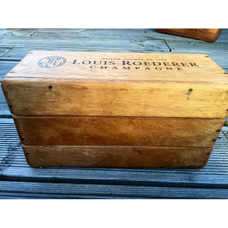 Vintage Louis Roederer Champagne Wooden Handcrafted Rustic Storage Box