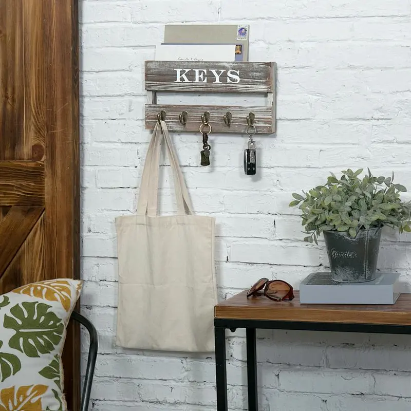 Wall Mounted Rustic Key Holder with Mail Storage Custom wall mounted record holder