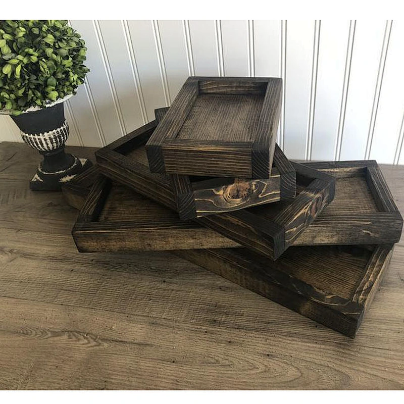 Rustic style wooden hotel serves coffee tray