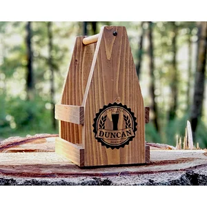 Personalized Wooden Beer Carrier with Opener- Printed Edition