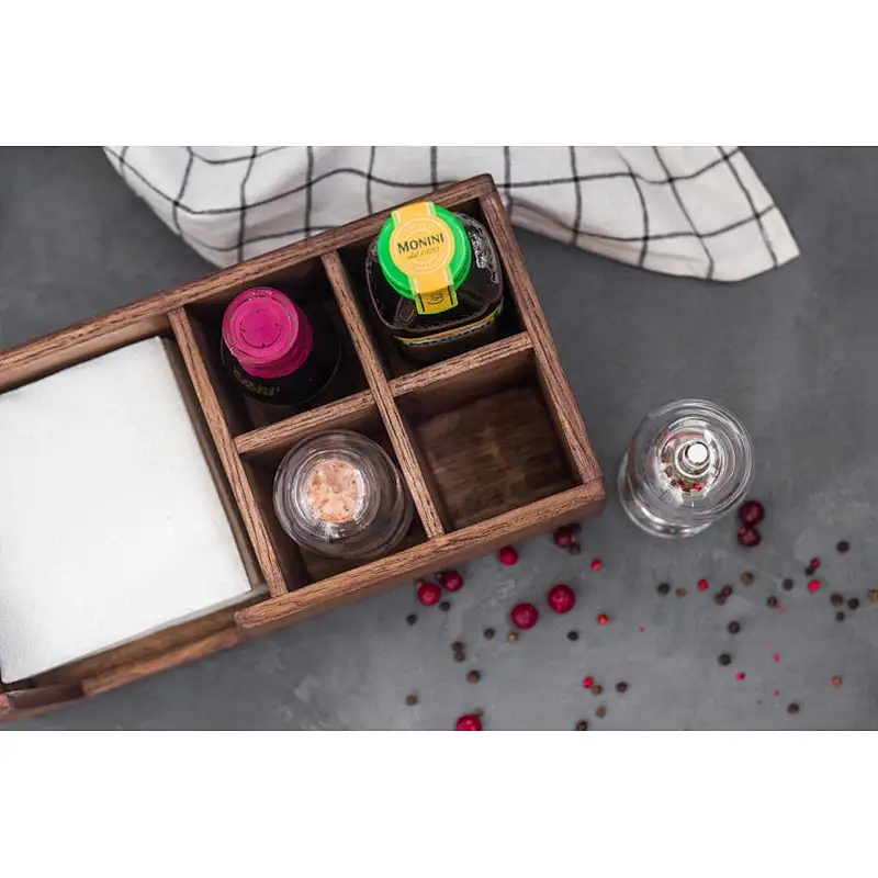 Utensil caddy napkin holder with salt and pedder storage wood box