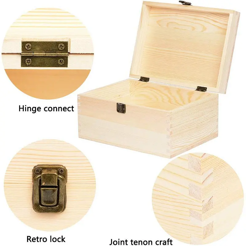 Extra Large Rectangle Unfinished Pine Wood Box Natural DIY Craft Stash Boxes