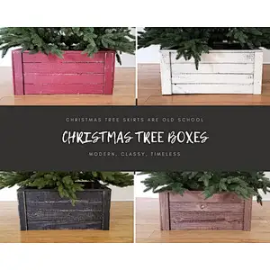 Christmas Tree Box - Skirt Replacement Wood Crate - Heart Pine  Reindeer Treats Label