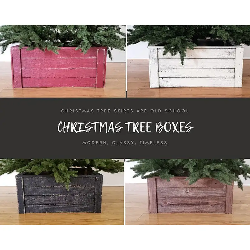 Christmas Tree Box - Skirt Replacement Wood Crate - Heart Pine  Reindeer Treats Label