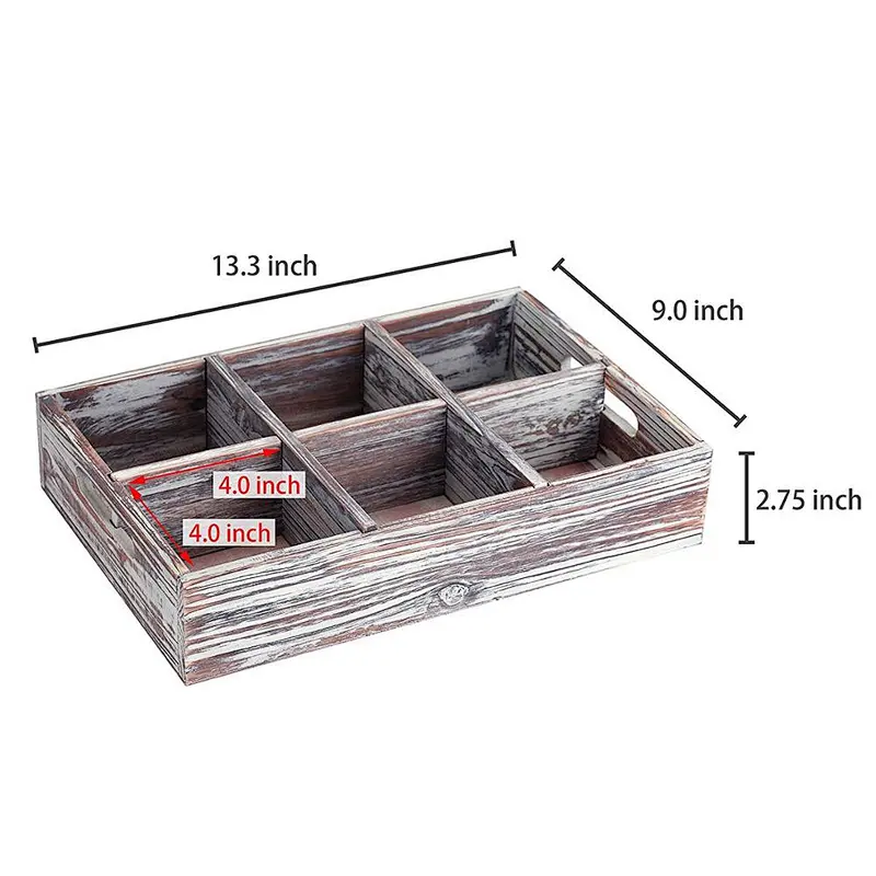6 Compartment Convertible Wood Serving Tray Shadow Box with Handles and Removable Divider