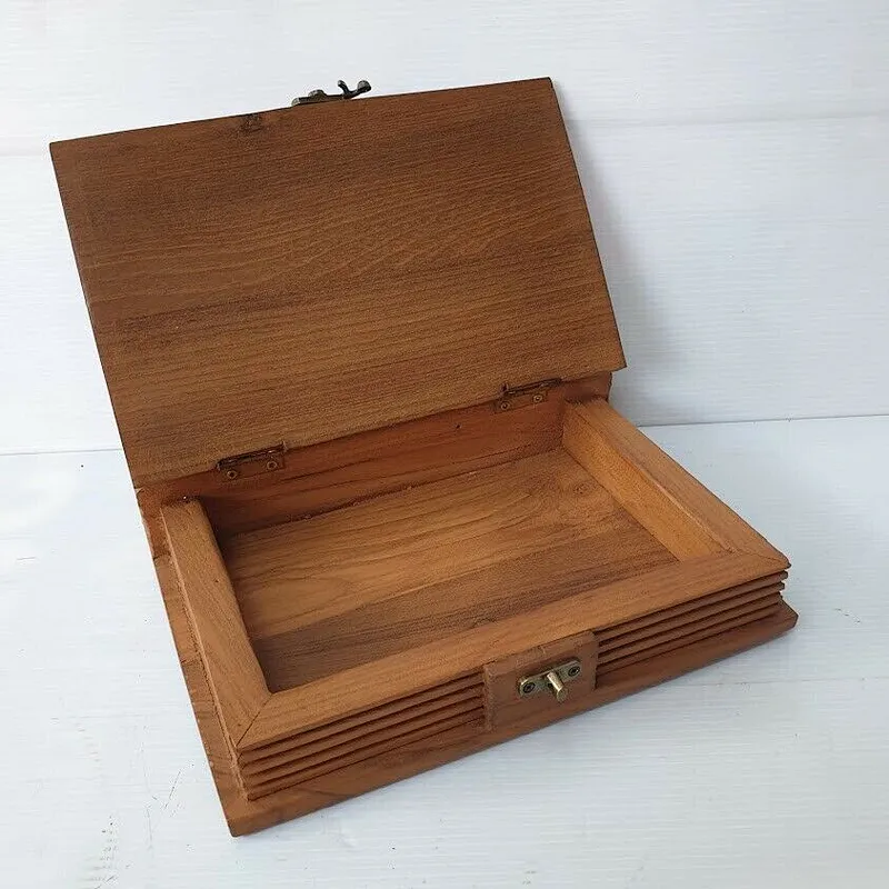 Box Wood Wooden Vintage Storage Craft Trinket Handmade  Book Shaped