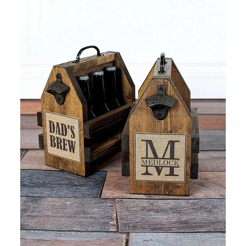 wood pack homebrew tote new gift *wooden box-Wood 6 Pack Carrier - 6 Pack Carrier - Brewmaster Gift - Craft Beer Bottle Carrier