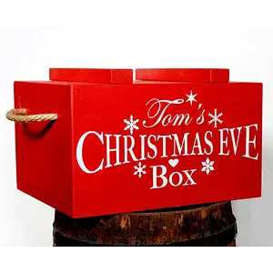 Vintage Christmas Eve Box. big red and white wooden box with lid, personalised Christmas box for families