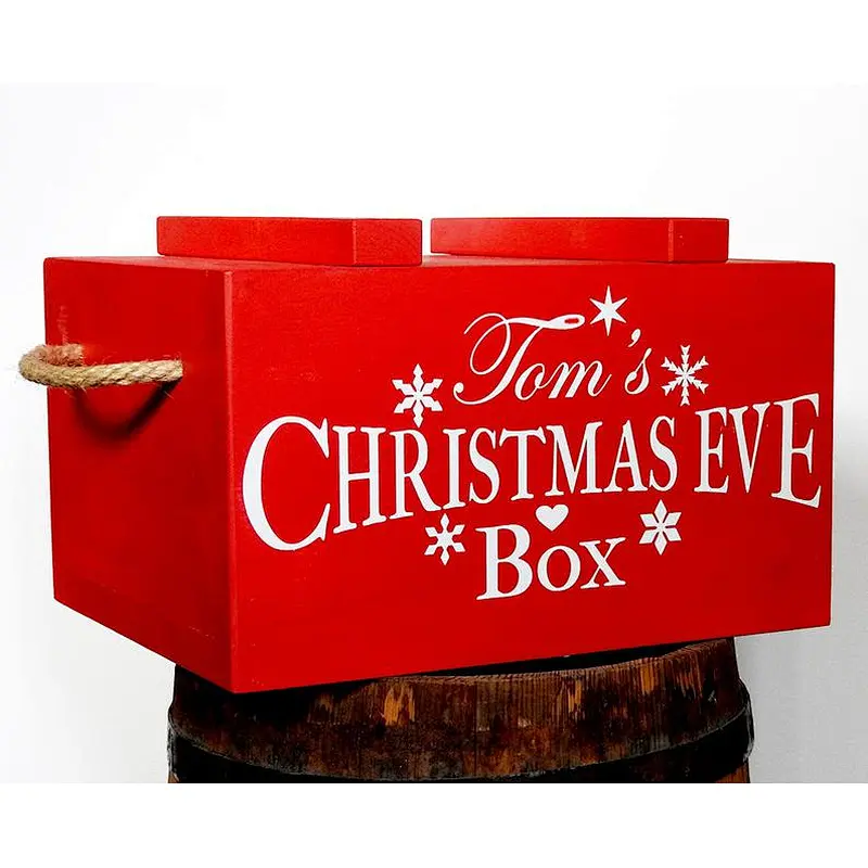 Vintage Christmas Eve Box. big red and white wooden box with lid, personalised Christmas box for families