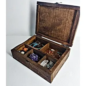Divided Storage Case, Rustic Wooden Box with 5 Sections,  Unique Jewelry Boxes,