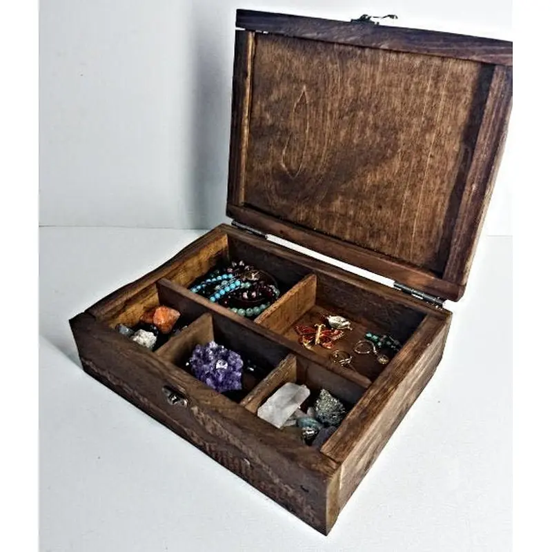 Divided Storage Case, Rustic Wooden Box with 5 Sections,  Unique Jewelry Boxes,