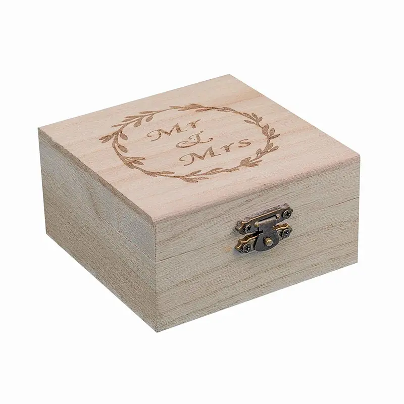Wedding Ring Wooden Box for gift  wood jewelry box watch box  with  lid handle  small wooden carved gift