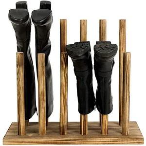 Wood Decor  MyGift 6-Pair Natural Wood Inverted Boot Storage Rack