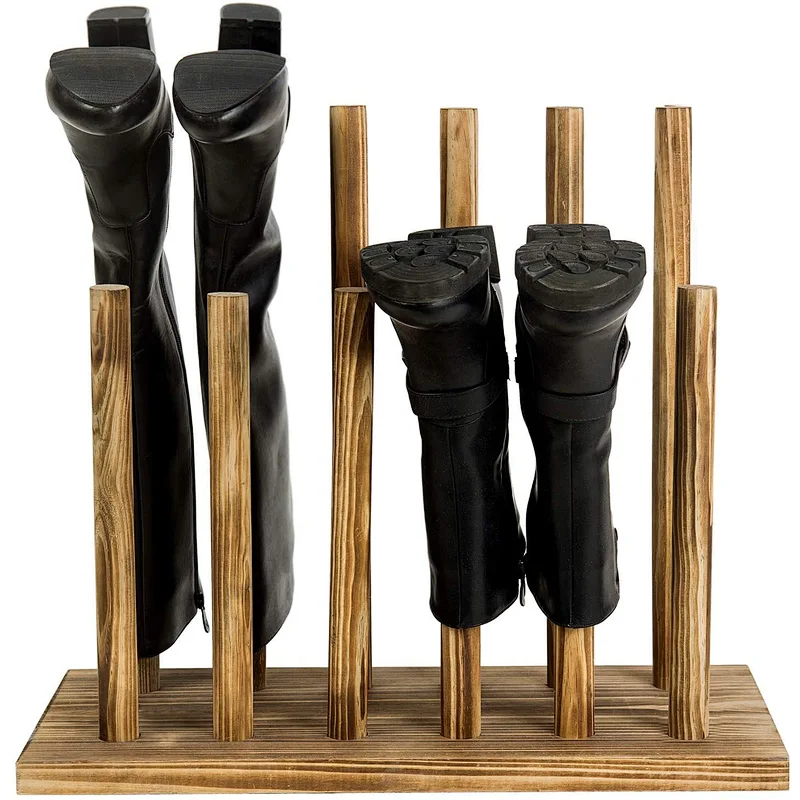 Wood Decor  MyGift 6-Pair Natural Wood Inverted Boot Storage Rack