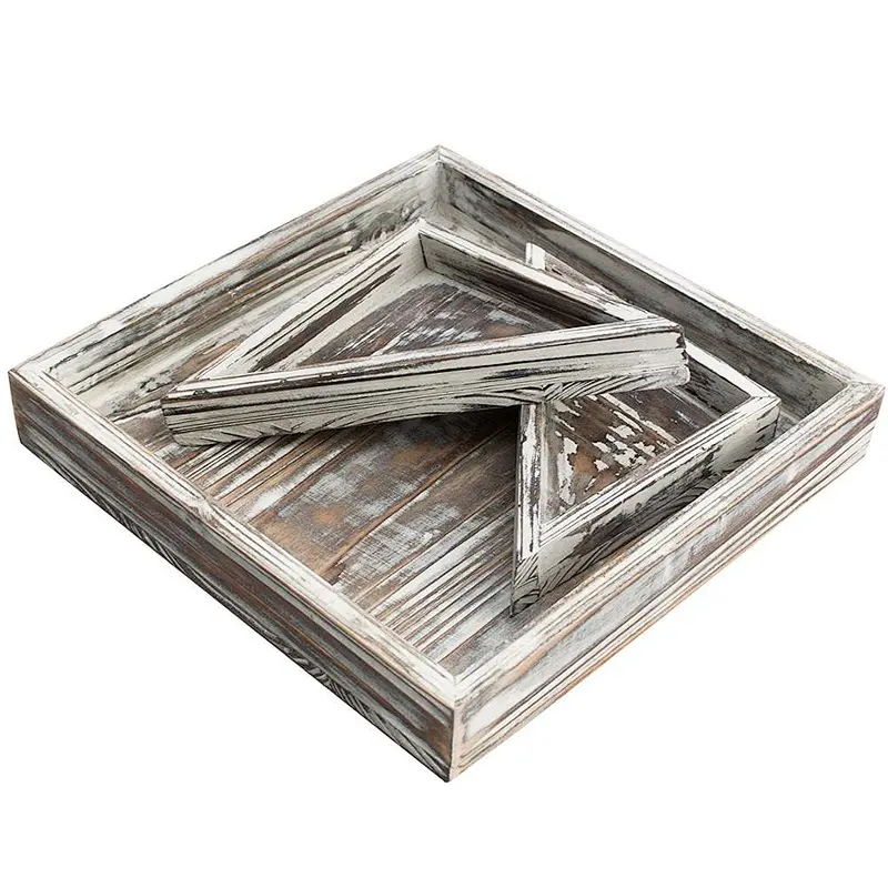 Torched Wood Decorative Storage Tray with 2 Removable Dividers, 10 x 10-inch   Storage Tray